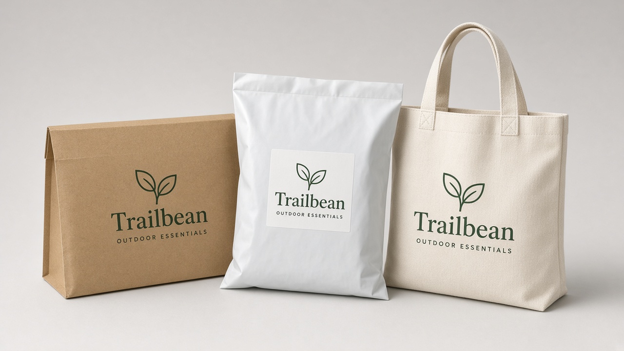Poly mailers and kraft bags with simple brand labels