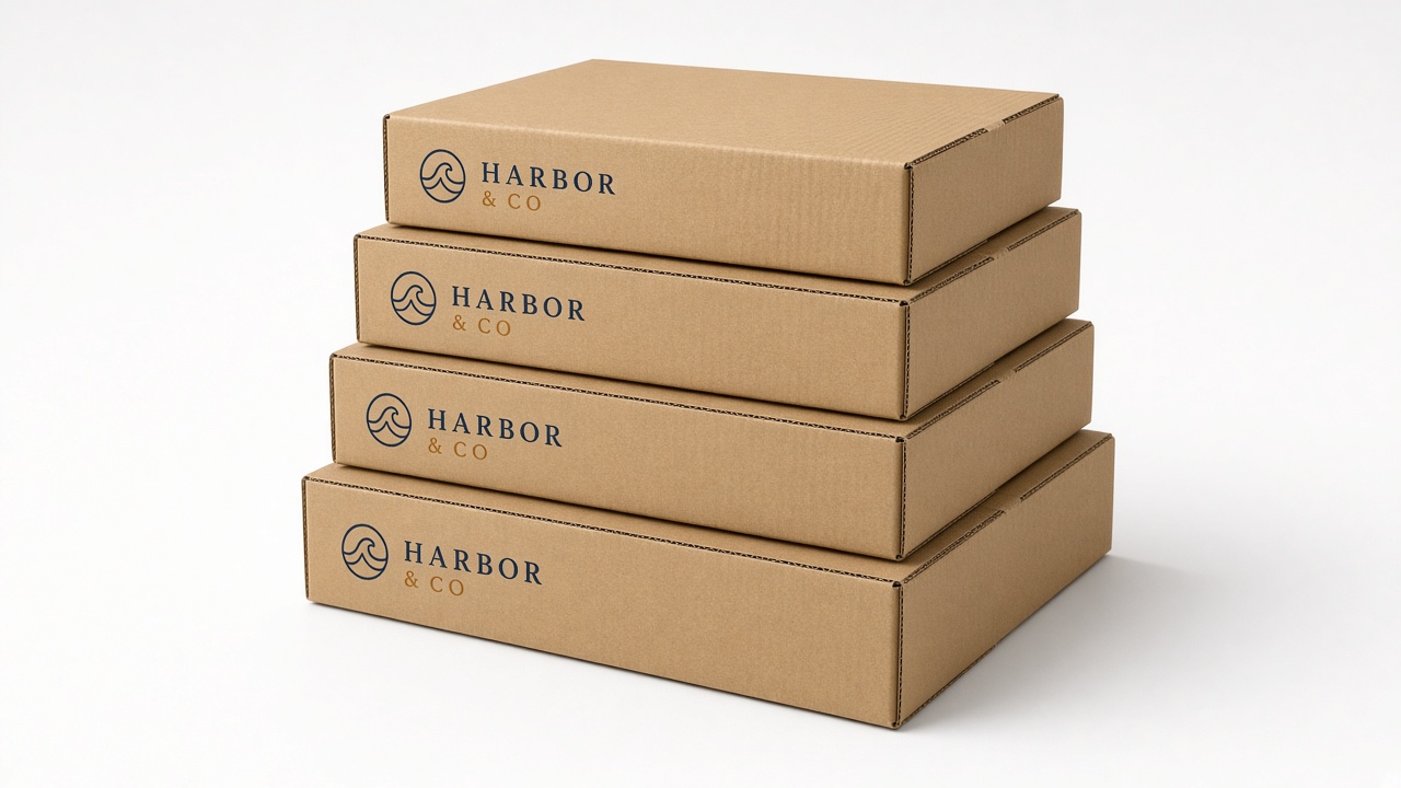 Corrugated mailer boxes with simpler one and two color brand print